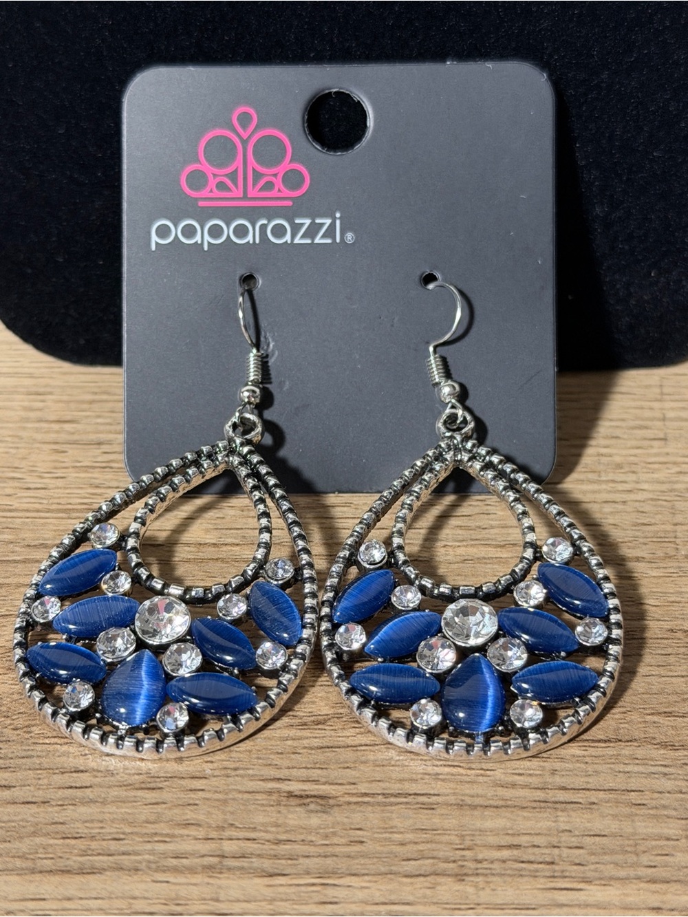 paparazzi Silver-Tone Teardrop Earrings with Royal Blue Stones